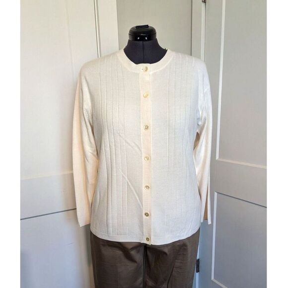 Fitting Image Womens Vintage Cardigan Sweater XL Size 14 / 16 Ivory Cream Knit - Picture 1 of 7